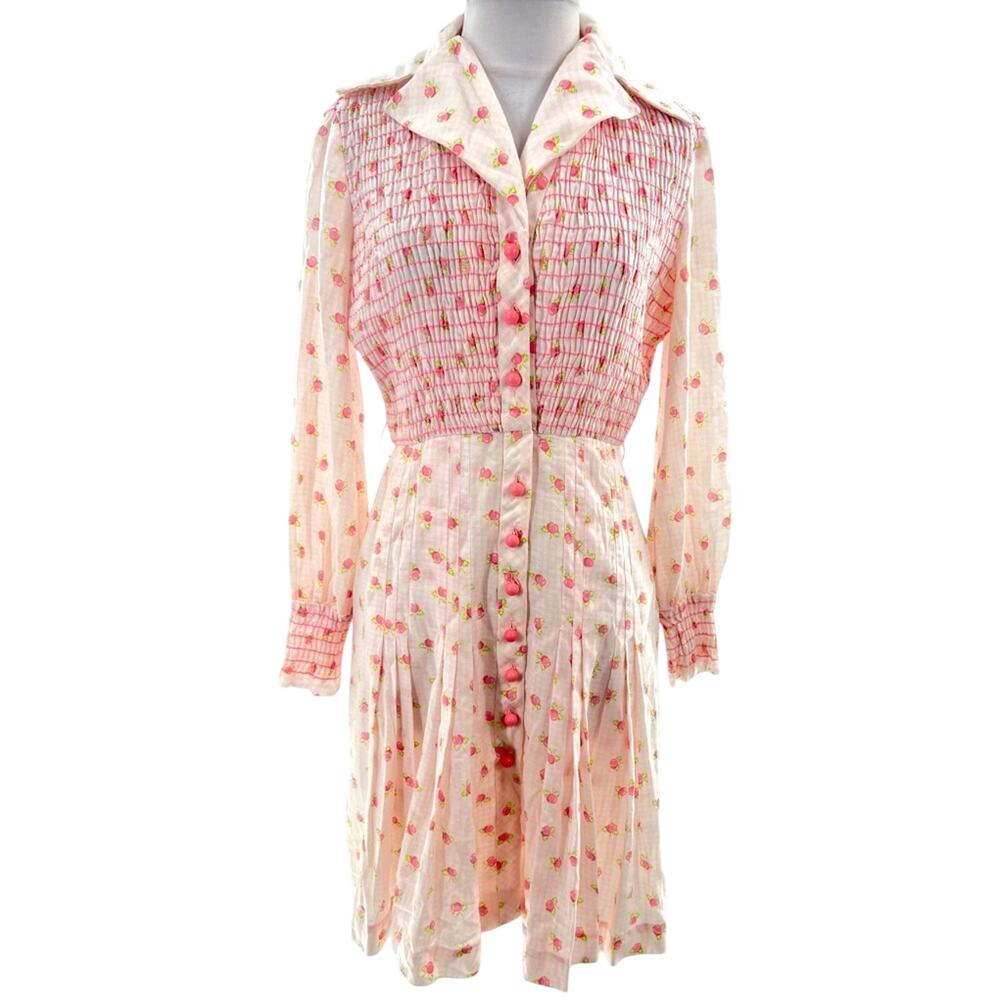 Vintage Dalani smocked fruit pink fruit button shirt‎ dress sz 6